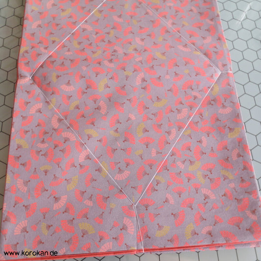 Fächer auf grauem Crepe Originalgehefteter Fukuro Obi