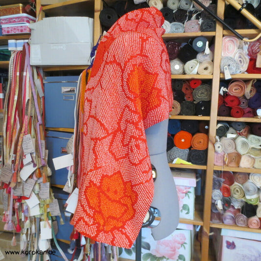 Full Shibori gefütterter Seiden Kimono Schal, Rosen