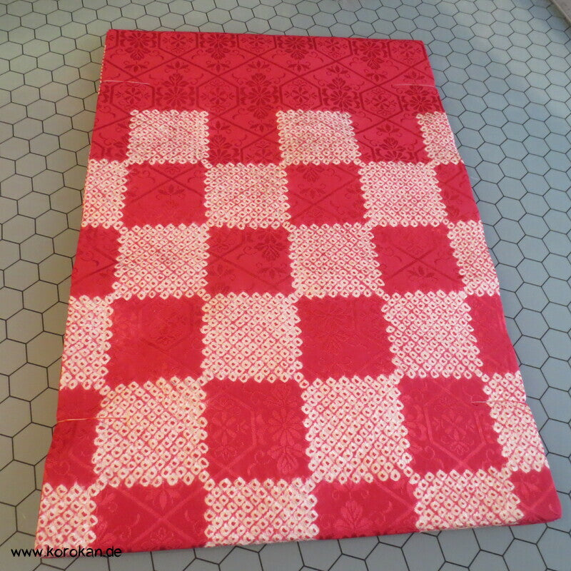 Ichimatsu Schachbrettkaro Shibori Seiden Nagoya Obi, originalgeheftet