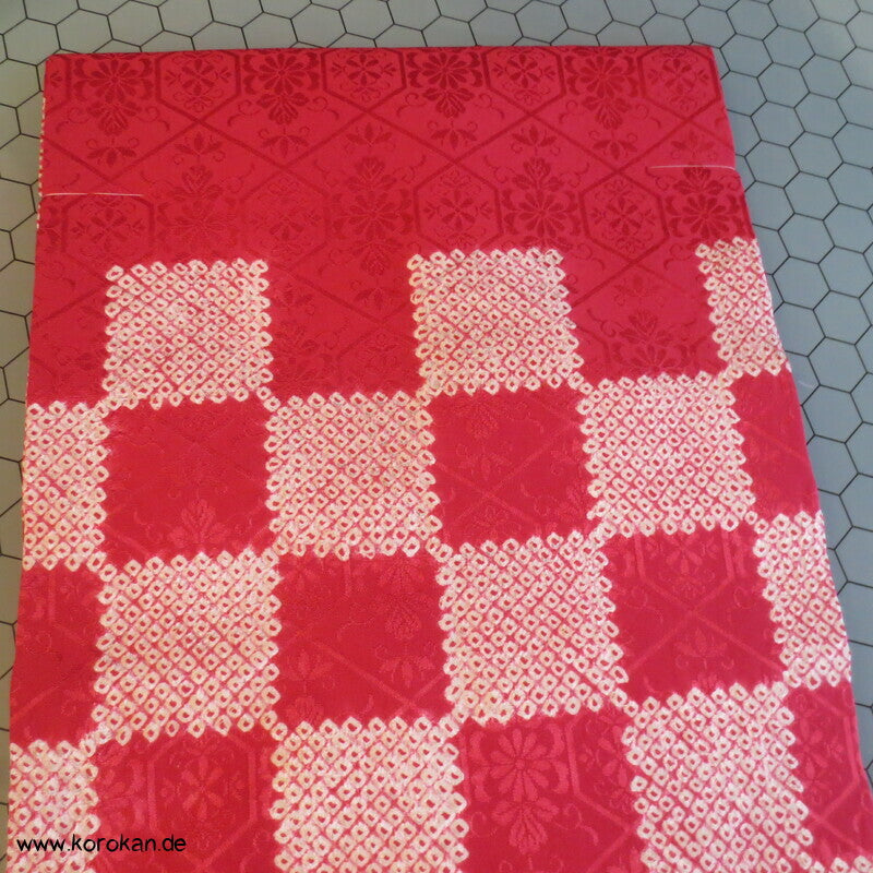 Ichimatsu Schachbrettkaro Shibori Seiden Nagoya Obi, originalgeheftet