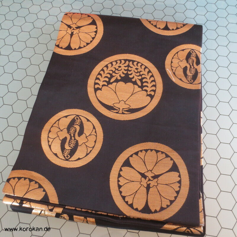 Fukuro Kimono Seidenbrokat Gürtel mit goldenen Mon