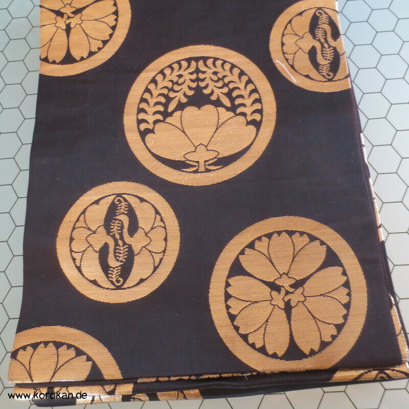 Fukuro Kimono Seidenbrokat Gürtel mit goldenen Mon