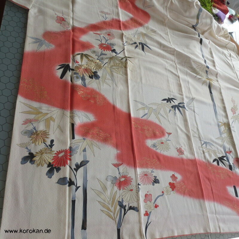 Bambus, goldgestickte Kiku Homongi Kimono