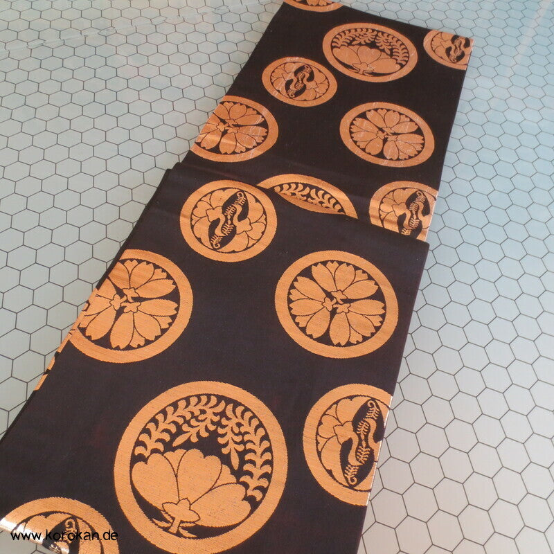 Fukuro Kimono Seidenbrokat Gürtel mit goldenen Mon