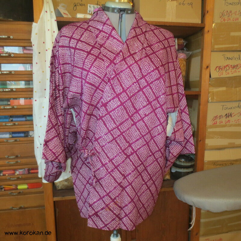 Full Shibori Seiden Dochugi Kimono Jacke diagonales Karo
