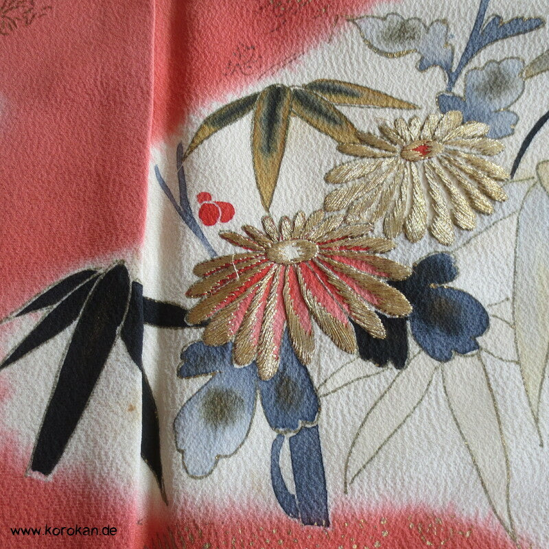Bambus, goldgestickte Kiku Homongi Kimono