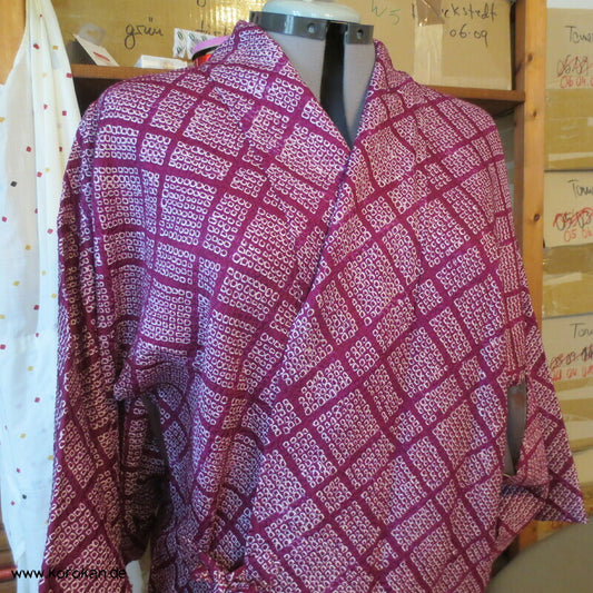Full Shibori Seiden Dochugi Kimono Jacke diagonales Karo