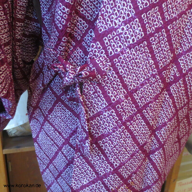Full Shibori Seiden Dochugi Kimono Jacke diagonales Karo