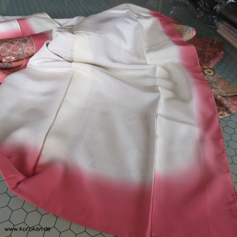 Sakura und Ume Blüten an Zweigen Komon Seiden Kimono