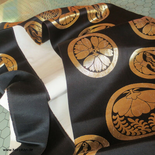 Fukuro Kimono Seidenbrokat Gürtel mit goldenen Mon