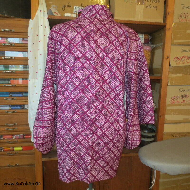 Full Shibori Seiden Dochugi Kimono Jacke diagonales Karo