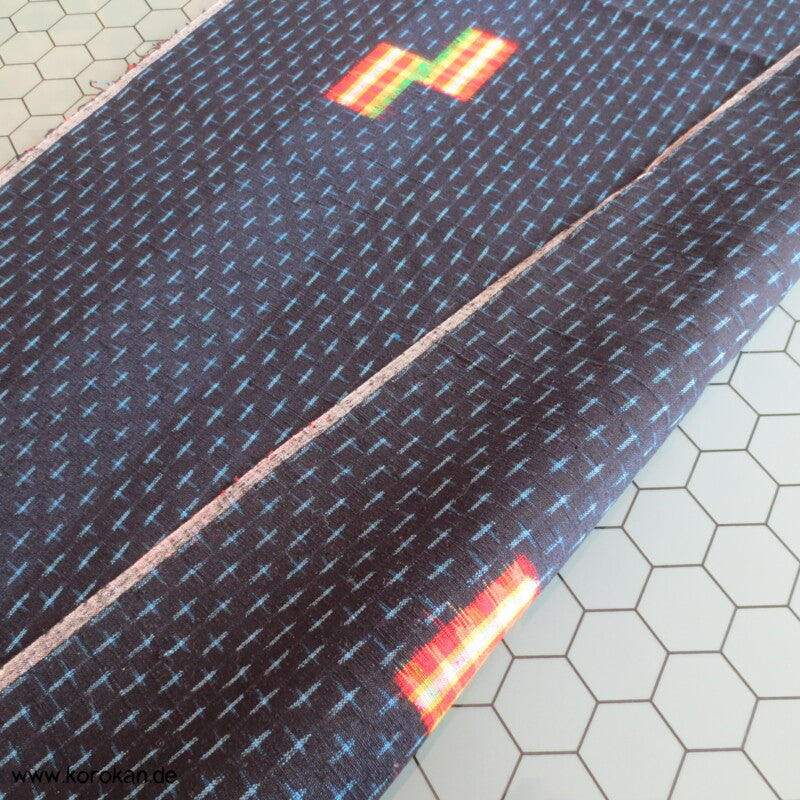 regenbogenbunte Rechtecke Kasuri Tsumugi Kimono Seide