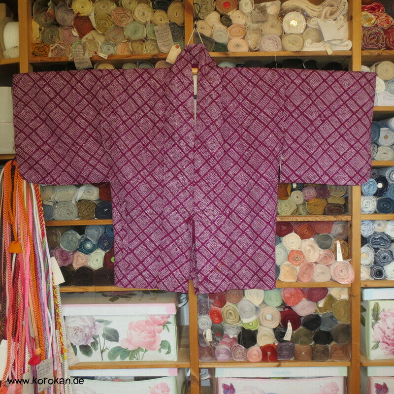Full Shibori Seiden Dochugi Kimono Jacke diagonales Karo