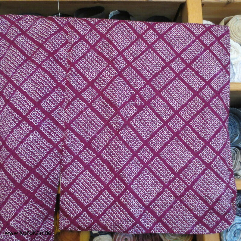Full Shibori Seiden Dochugi Kimono Jacke diagonales Karo