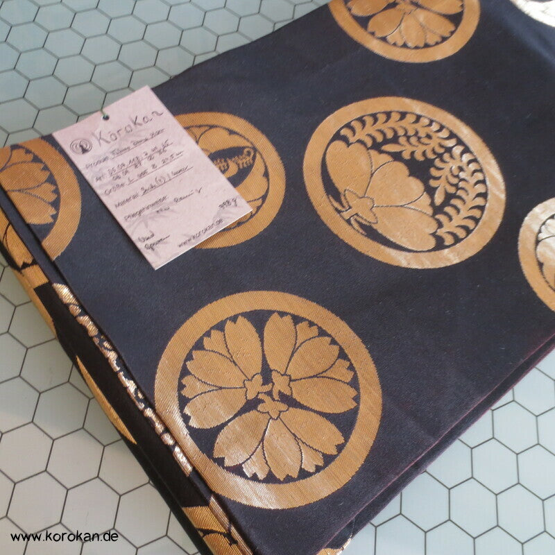 Fukuro Kimono Seidenbrokat Gürtel mit goldenen Mon