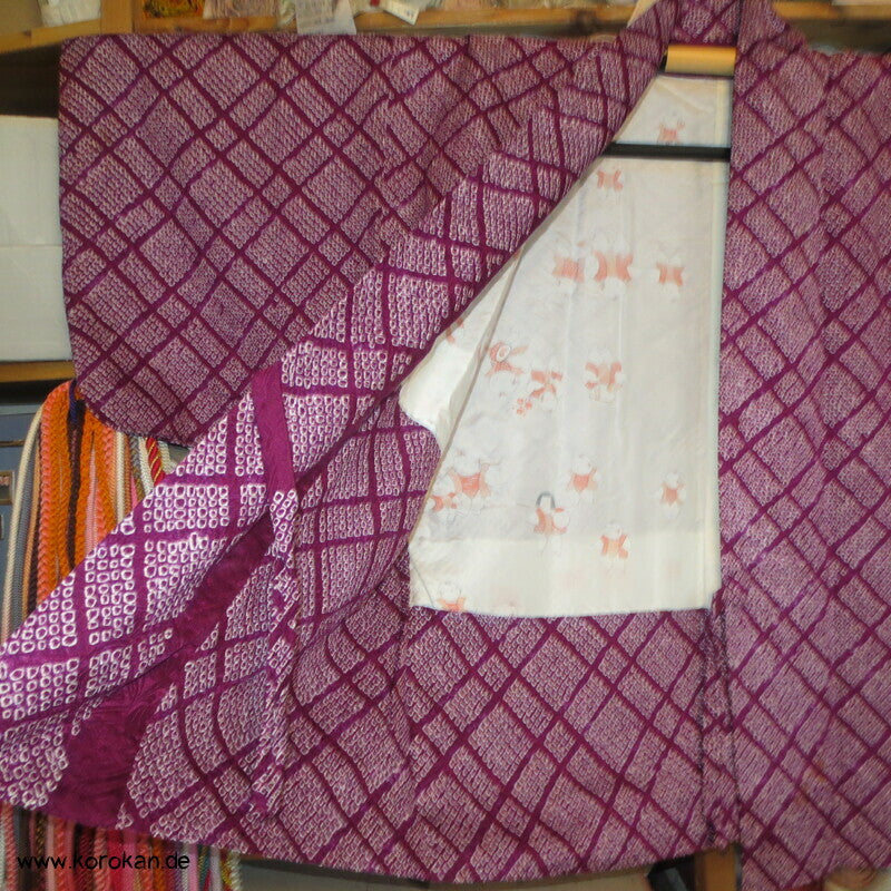 Full Shibori Seiden Dochugi Kimono Jacke diagonales Karo
