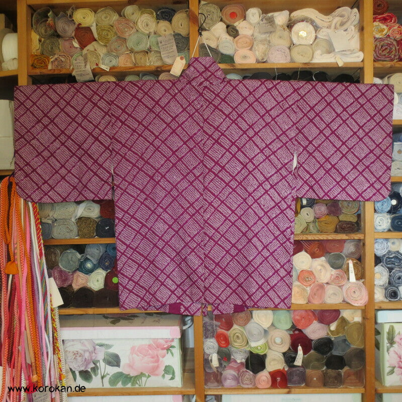 Full Shibori Seiden Dochugi Kimono Jacke diagonales Karo
