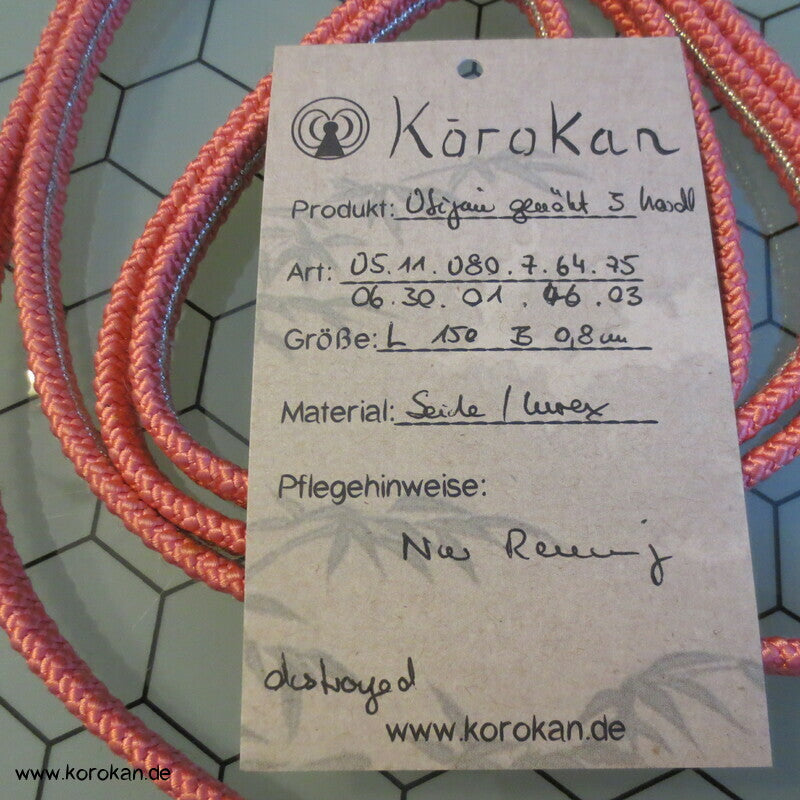 lachs - silber Obijime, Seide / Lurex, genähte Kordeln