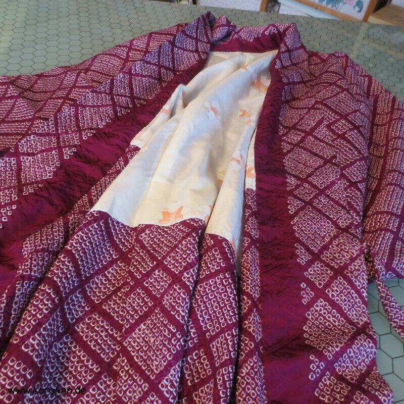Full Shibori Seiden Dochugi Kimono Jacke diagonales Karo