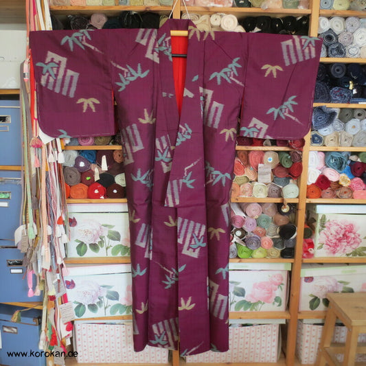 Japan Art Deco Genjiko und Bambus Meisen Seiden Kimono