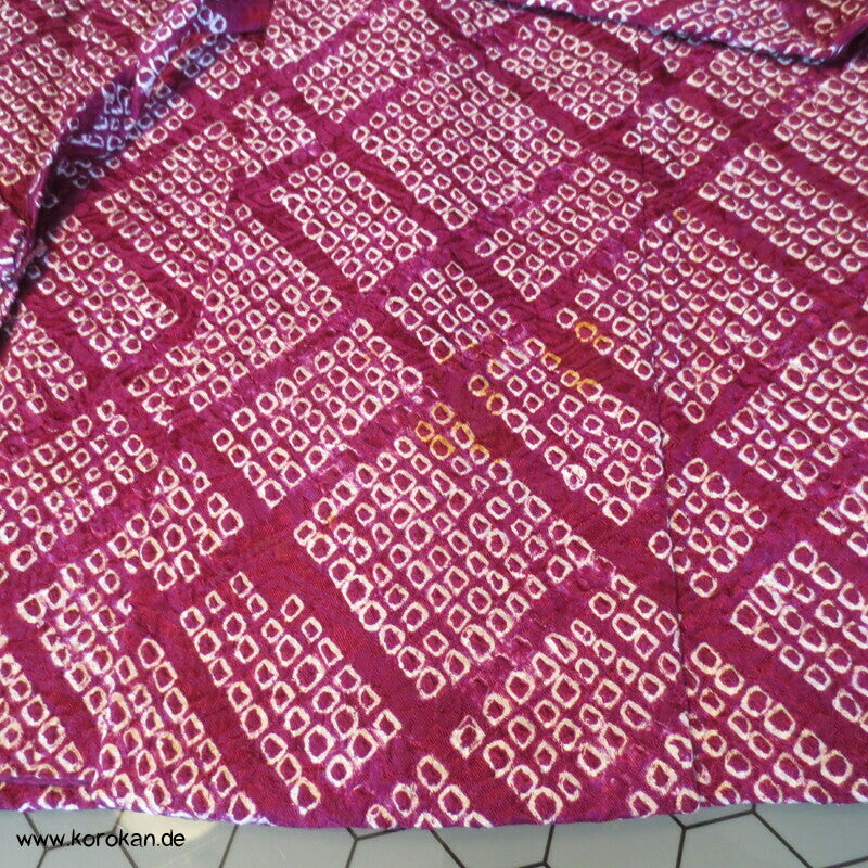 Full Shibori Seiden Dochugi Kimono Jacke diagonales Karo