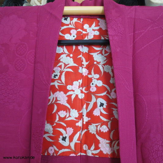 pinkfarbige Seiden Matelassé Mangiku Haori