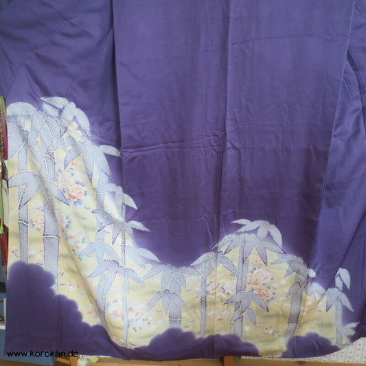 Bambuswald und Päonien lila Iro Tomesode Kimono