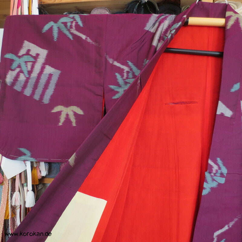 Japan Art Deco Genjiko und Bambus Meisen Seiden Kimono