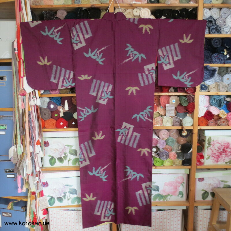 Japan Art Deco Genjiko und Bambus Meisen Seiden Kimono