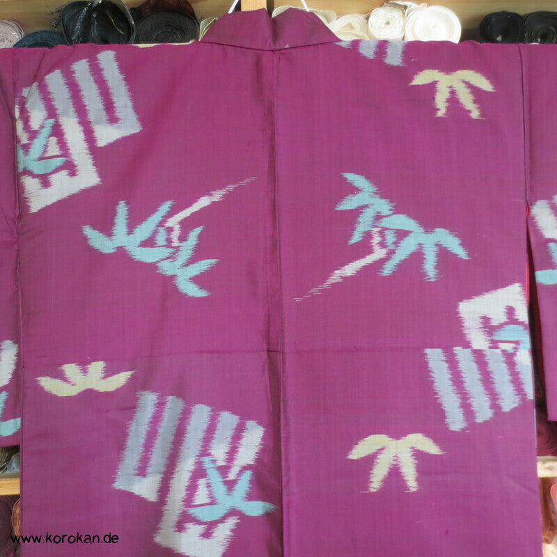 Japan Art Deco Genjiko und Bambus Meisen Seiden Kimono