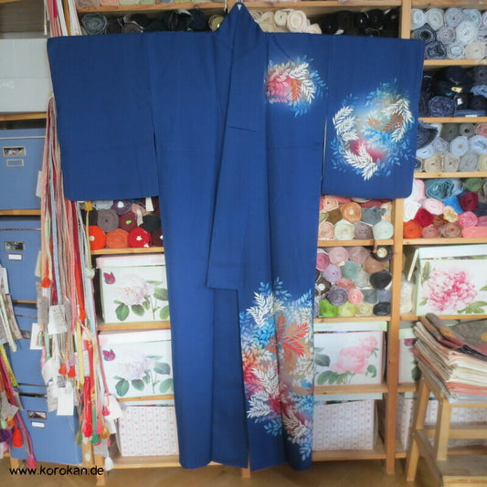 wilde Zweige in blau Tsukesage / Homongi Seidencrepe Japan Kimono