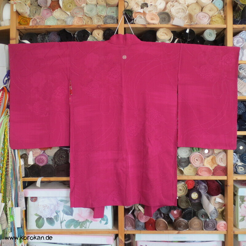 pinkfarbige Seiden Matelassé Mangiku Haori