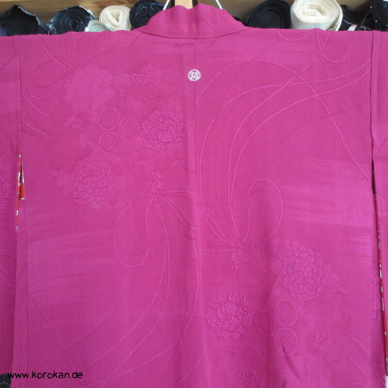 pinkfarbige Seiden Matelassé Mangiku Haori