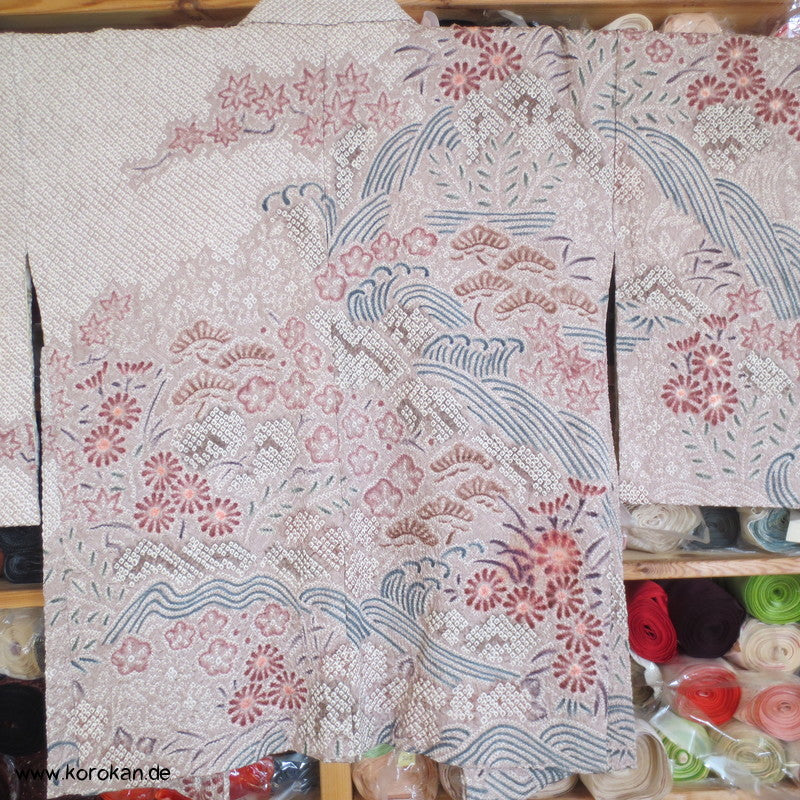 Full Shibori Wasserfall Seidendamast Haori Kimono Jacke