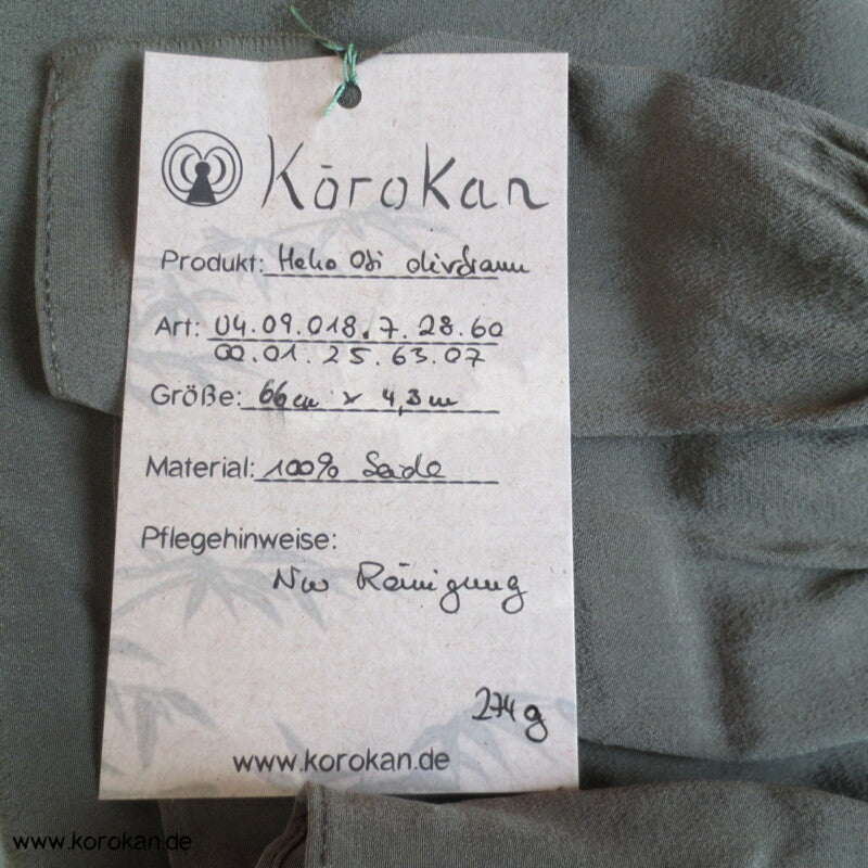 Haus und Bäume Shibori Heko Obi - olivfarbener Chirimen Crepe