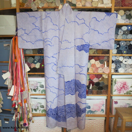 Komon Kimono Full Shibori Seiden Wolken