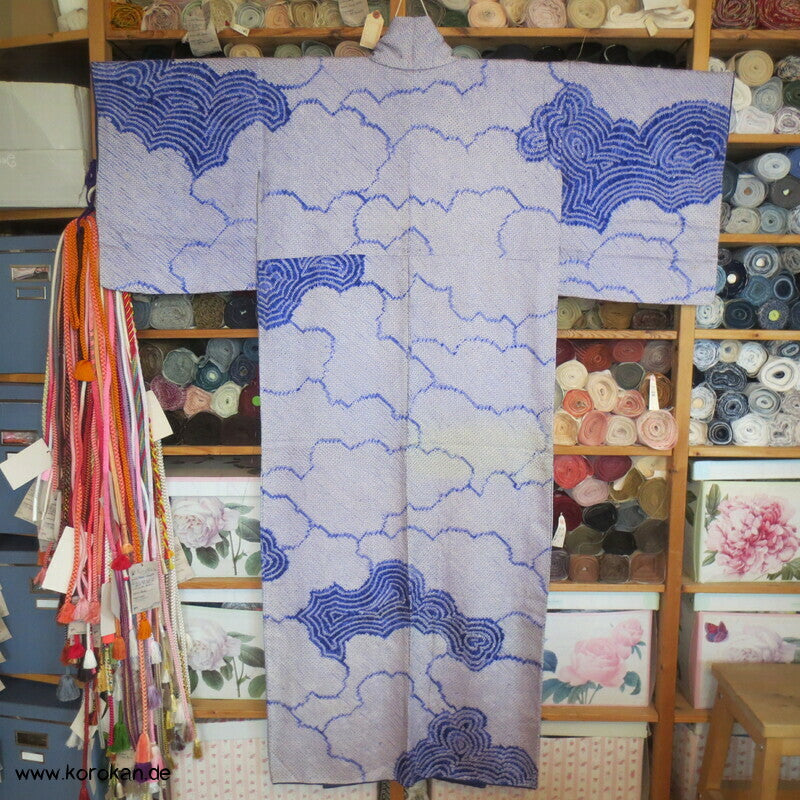 Komon Kimono Full Shibori Seiden Wolken