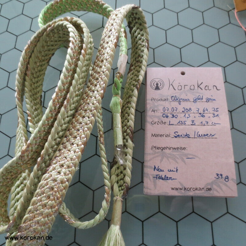 hellgrün weiß gold Farbverlauf Obijime, Seide / Lurex