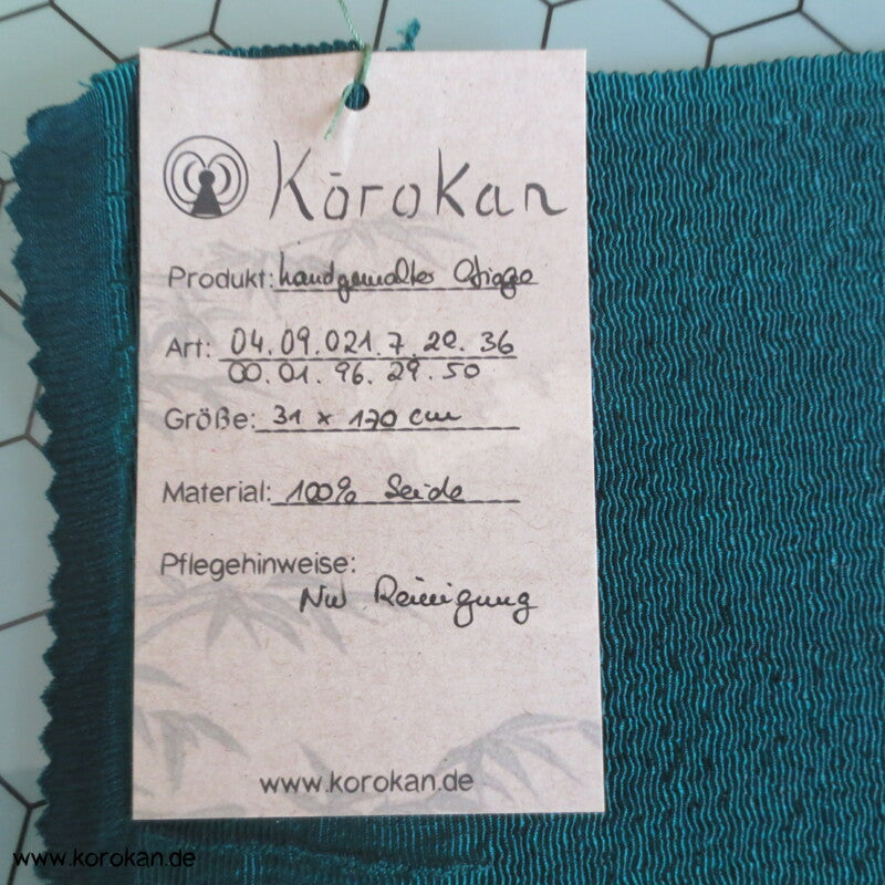 handgemalte Vanity Motive auf dunkelgrünem Seiden Crepe Obiage