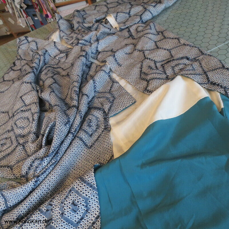 Komon Kimono Full Shibori Seiden Kikko Sechsecke