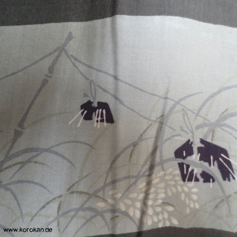 hellbraune Kasuri Tsumugi Seide Haori Kimono Jacke, Reisgarbenfutter