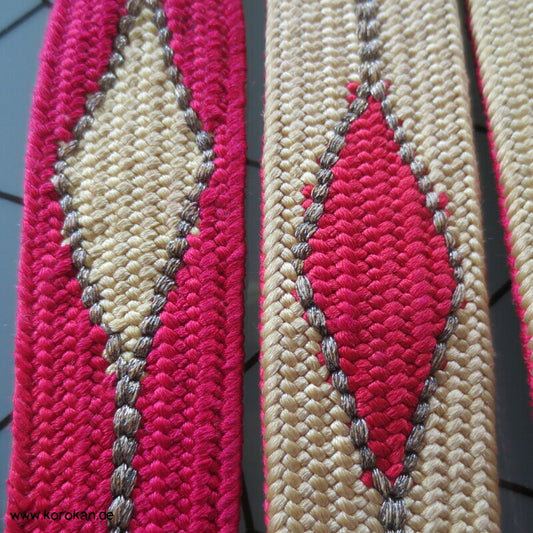 pink creme Obijime, Seide / Lurex, Diamantmuster wechselseitig