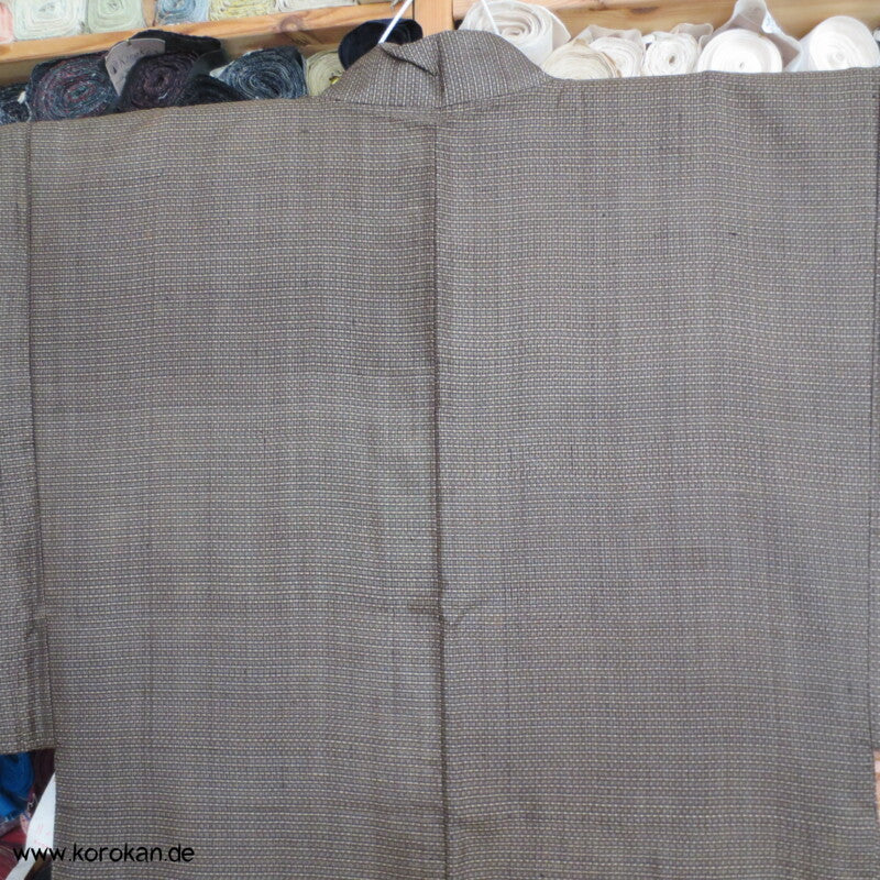 hellbraune Kasuri Tsumugi Seide Haori Kimono Jacke, Reisgarbenfutter