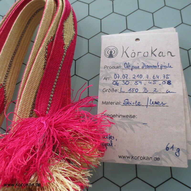 pink creme Obijime, Seide / Lurex, Diamantmuster wechselseitig
