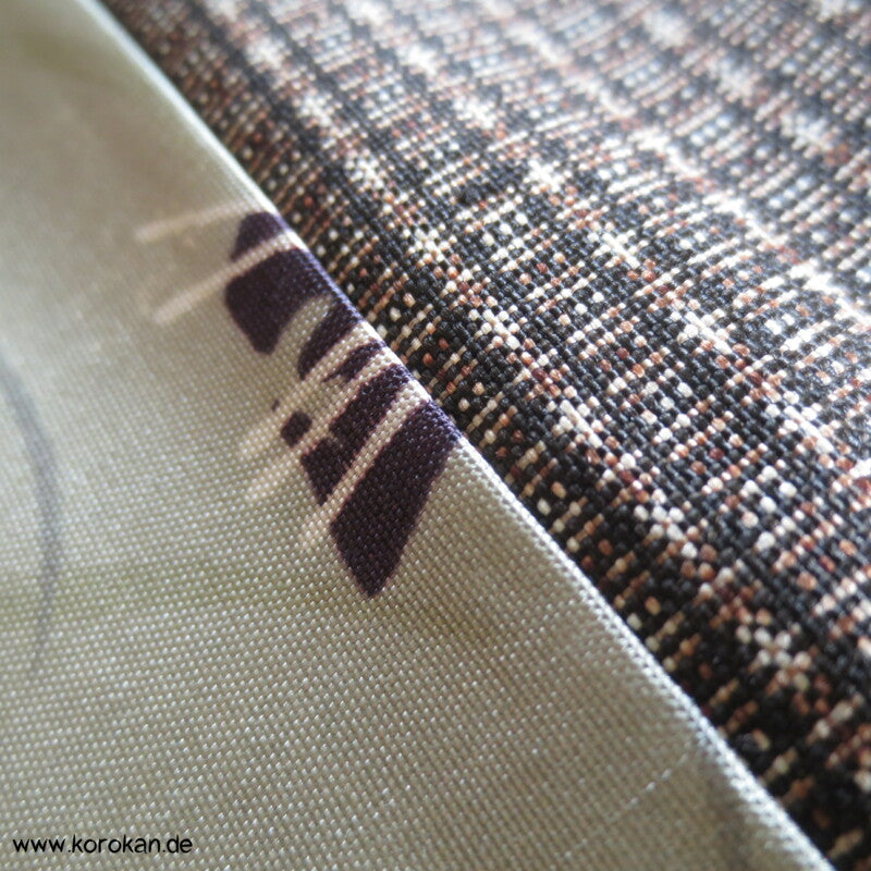 hellbraune Kasuri Tsumugi Seide Haori Kimono Jacke, Reisgarbenfutter