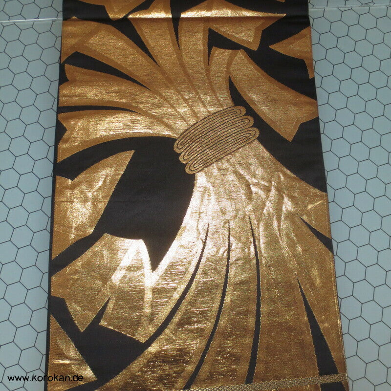 goldene Noshi auf schwarz Fukuro Obi Seidenbrokat Kimonogürtel