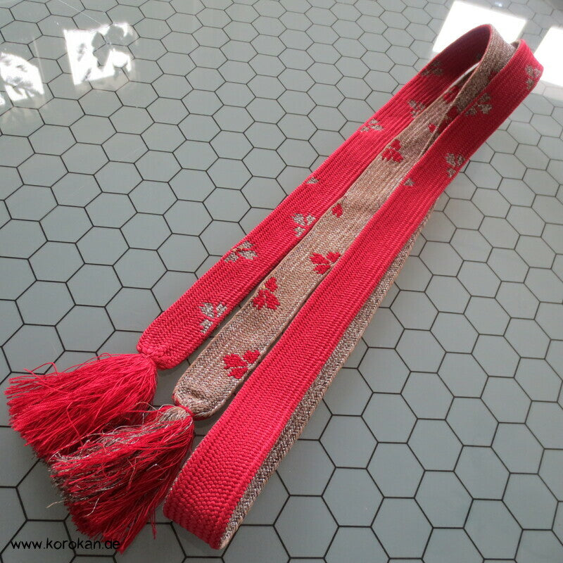 dunkelrot silber Obijime, Seide / Lurex, Sakura