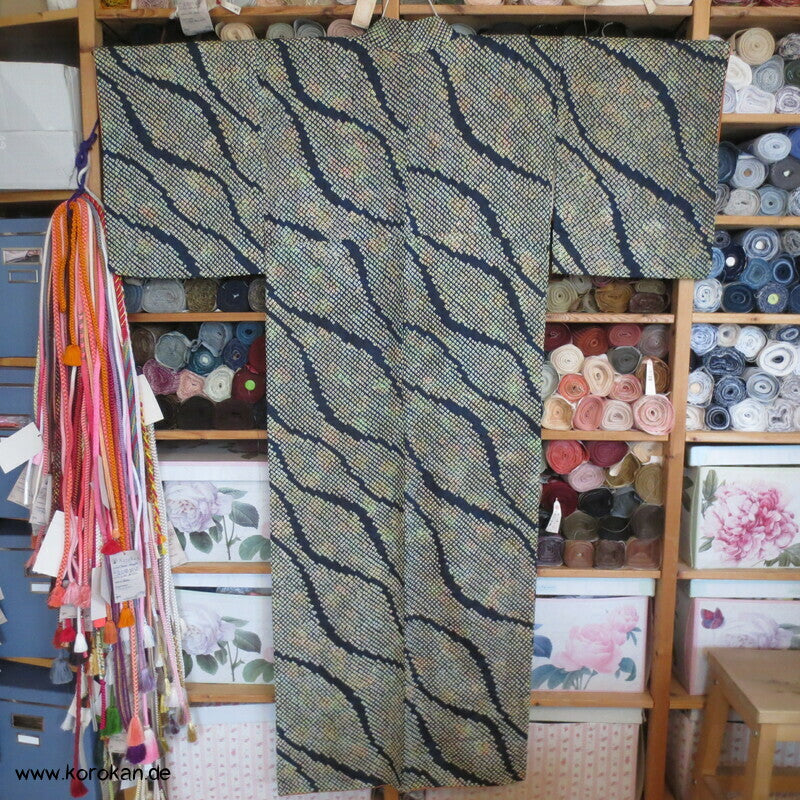 Komon Kimono Full Shibori Seiden Kikko diagonales Tatewaku