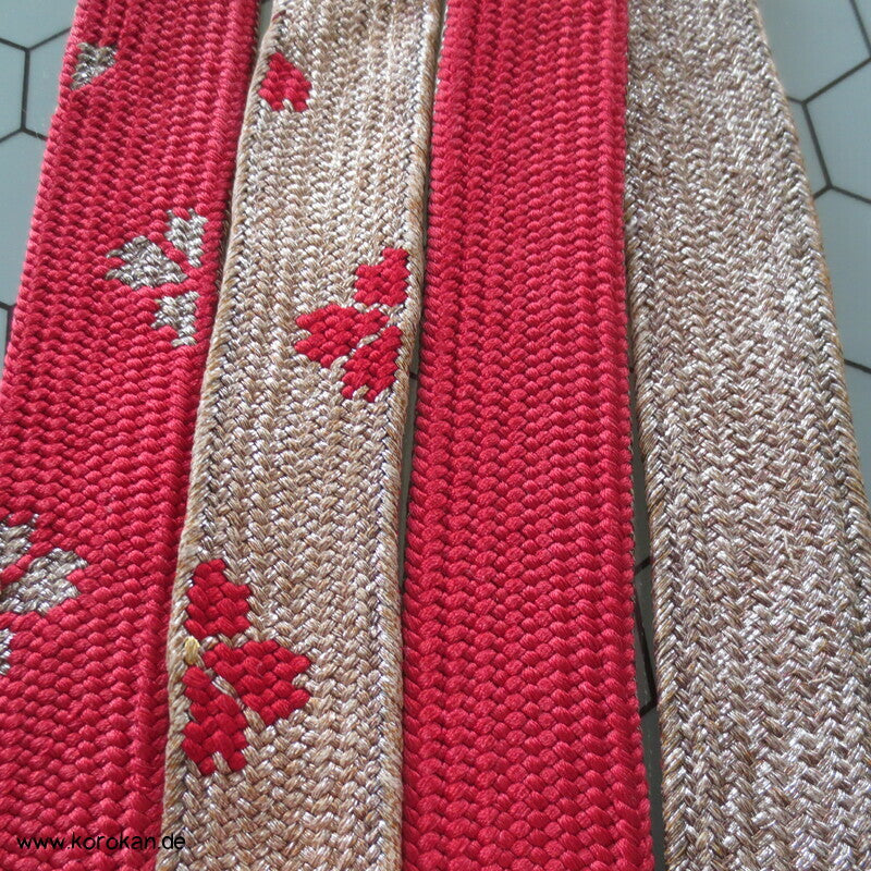 dunkelrot silber Obijime, Seide / Lurex, Sakura