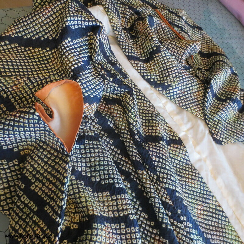 Komon Kimono Full Shibori Seiden Kikko diagonales Tatewaku